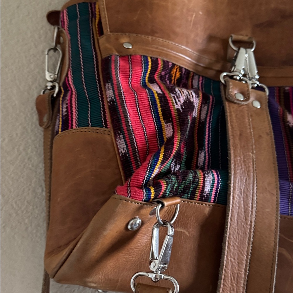 Nena & Co. Brown Leather & Multicolor Woven Backpack Satchel - Picture 8 of 13